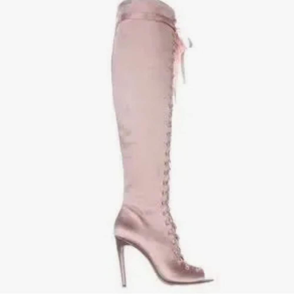 Elegant Pink Satin Lace-Up Knee-High Boots size 8 by Aldo - Picture 5 of 16